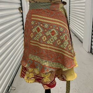 Juniors Silk Wrap Skirt Upcycled Sarees Fits Girls 10- Ladies Small